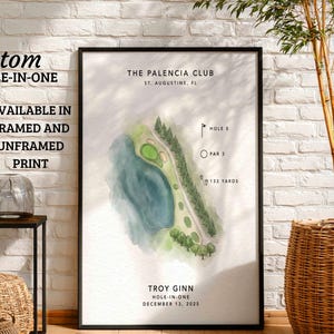 Custom Hole in One Golf Print, Framed Watercolor Golf Course Map, Personalized Golf Gift, Golf Wall Art, Ace Keepsake