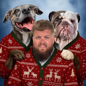 Custom Step Brothers Family Christmas Portrait, Family Christmas Gift Ideas, Secret Santa Gift, Pet and Owner Christmas Card