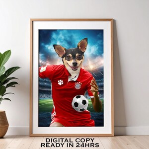 Portrait personnalisé d'animal de compagnie de football, n'importe quelle affiche de chien de maillot de l'équipe de football, impression d'affiche de football, carte d'affiche de baby-foot, n'importe quelle impression de sport, cadeau d'entraîneur