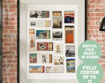 Custom Matchbox Art Print, Matchbook Art Poster, Retro Matchboxes Wall Art, Vintage Wall Decor, Wedding Keepsake Anniversary Gift
