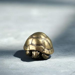 Small Brass Turtle Figurine - Miniature Turtle Statue - Solid Brass Sculpture - Vintage Style Desk - Collectible Turtle - Lucky Tortoise