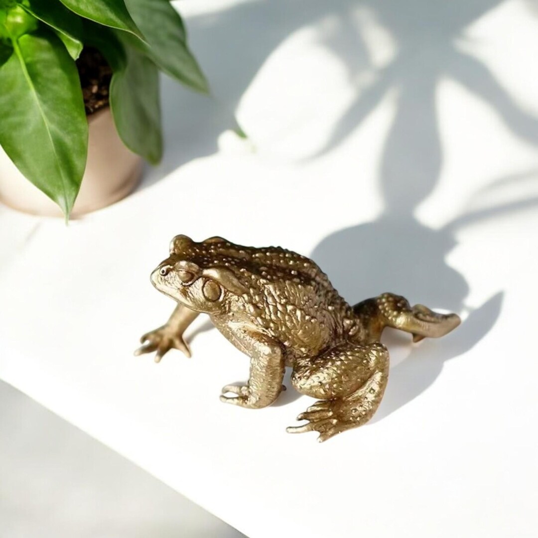 Antique Handmade Golden Toad Tea Pet Ornament, Personalized Copper Frog ...
