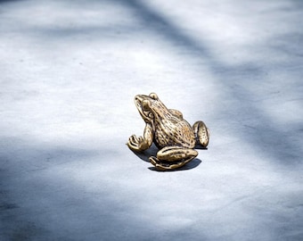 Solid Brass Frog Tea Pet - Pure Copper Animal Figurine, Lucky Feng Shui Tea Ceremony Ornament, Zen Desk Decor, Handmade Brass Frog Statue