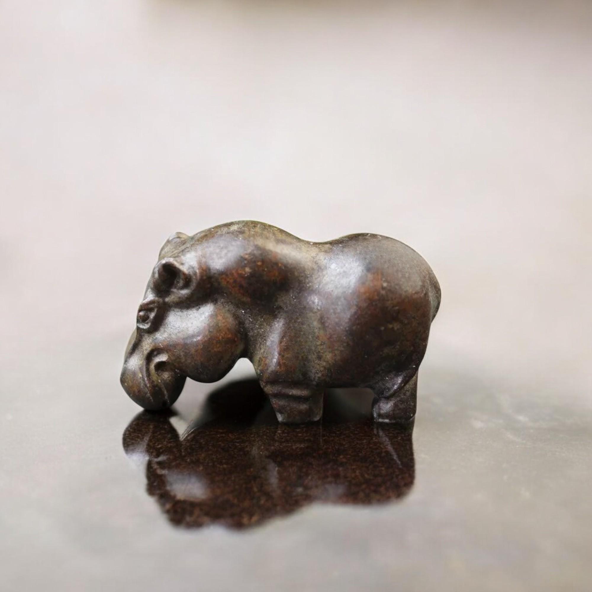 Brass Hippo Statue - Hand Carved Tea Pet Figurine, Solid Brass Animal Sculpture, Unique Home Decor, Collectible Hippo Ornament Wildlife Gift