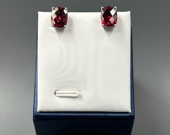 Pendientes de granate rodolita auténtico en plata de ley, pendientes de granate rodolita natural, pendientes de piedra de nacimiento de granate, regalo de piedra preciosa