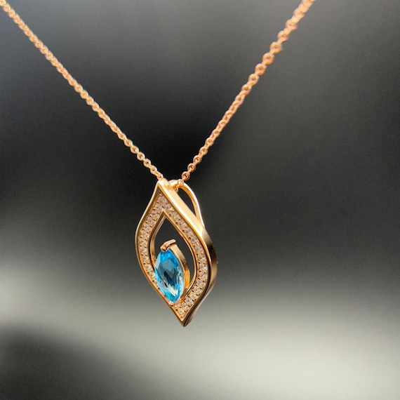 Pendentif Plaqué Or Avec Pierre Bleue Claire - Petit Modèle - Occasion