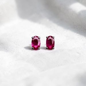9K White Gold Natural Ruby Earrings,  Ruby Gold Earrings, Oval Ruby Stud Earrings, Ruby Jewelry Earrings Gift, Her Minimalist Earrings Gift