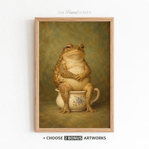 Funny Toad Bathroom Wall Art with Glasses on a Floral Pot Vintage Style Printable Animal Poster Digital Download