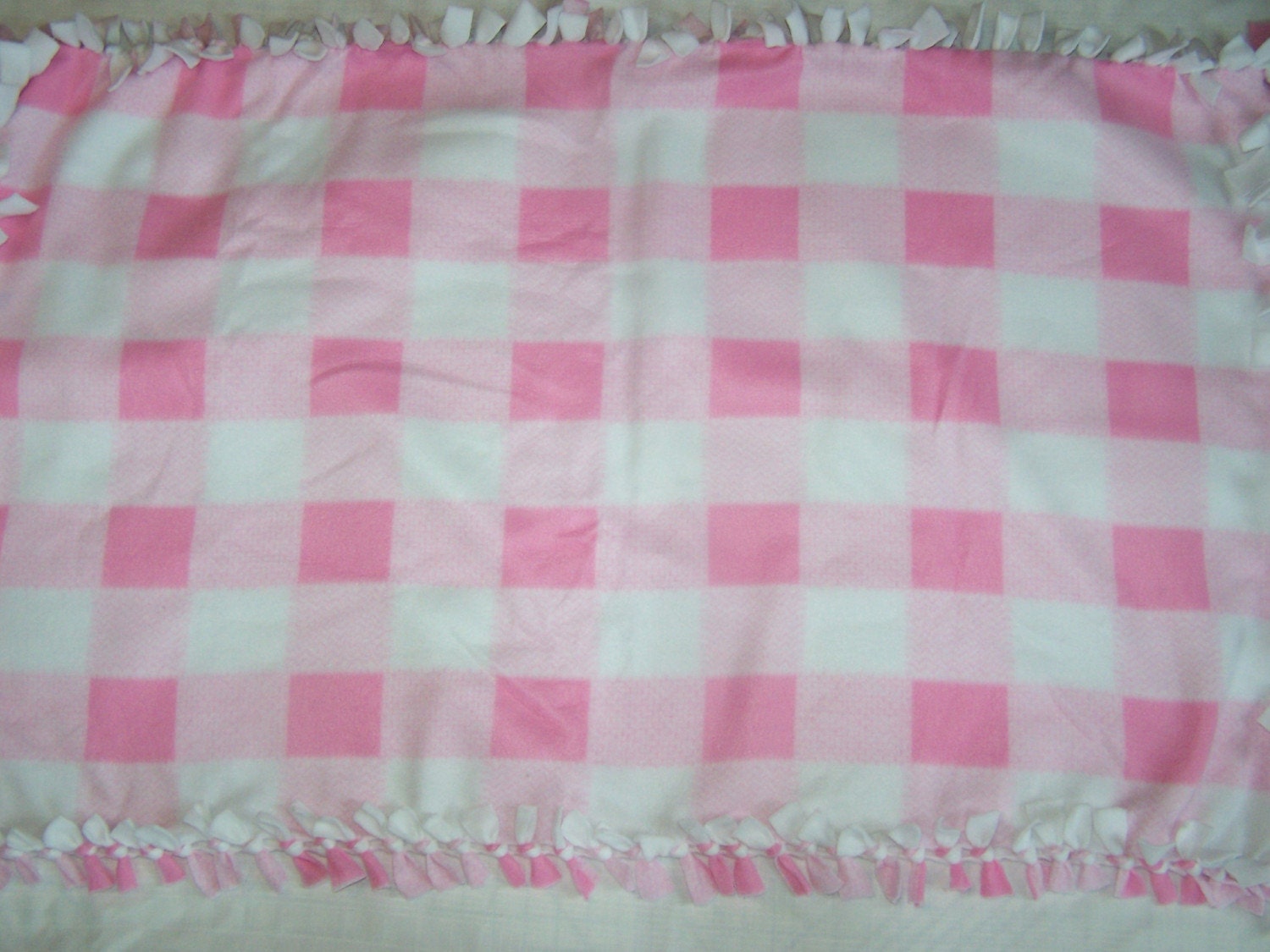 No Sew Pink and White Checkered Blanket Etsy