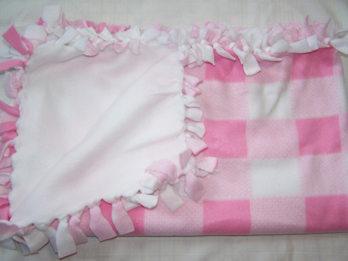 No Sew Pink and White Checkered Blanket Etsy