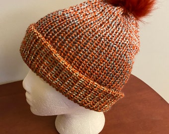 Copper beanie with faux fur beanie