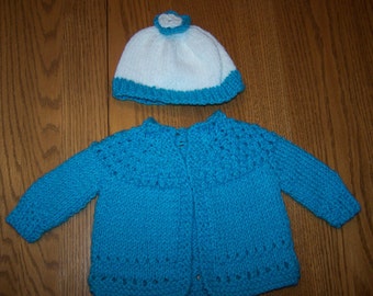 Flower Top Newborn Sweater and Hat Set
