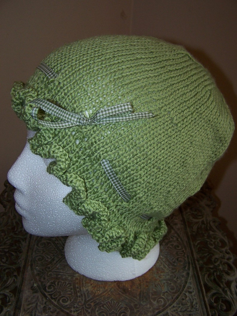 Green Knit Hat With Ruffles Etsy