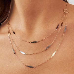 Station Necklace in 14K Solid Gold • Minimalist Layering Necklace for Women • Gold Chain Necklace • 14K Real Gold Jewelry • Gift for Her