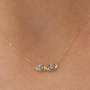 14k Diamond Evil Eye Necklace | Sapphire Necklace for Women | Mother&#39;s Day Gift | Evil Eye Pendant | Silver Necklace | Hamsa Necklace