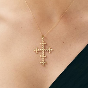 14k Solid Gold Kreuz Halskette für Frauen - Vergoldete Halskette - Christlicher Glaube Anhänger - Katholischer Religiöser Schmuck - Geschenk für Sie