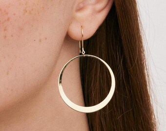 Circle Earrings in 14K Solid Gold - 14k Real Gold Dangle Drop Earrings - Gold Plated Hook Earrings - Real Gold Women Earrings - Gift for Mom