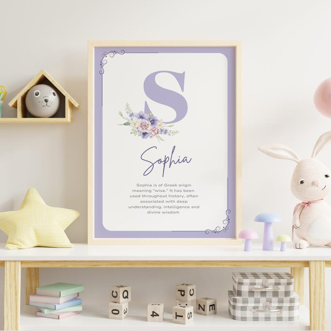 Sophia Name Floral Print, Multiple Colour Options, Nursery Decor