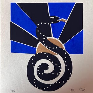 CARTE POSTALE SERPENT Sérigraphie en édition limitée, art en papier stylisé et imprimé par Julia Rahne