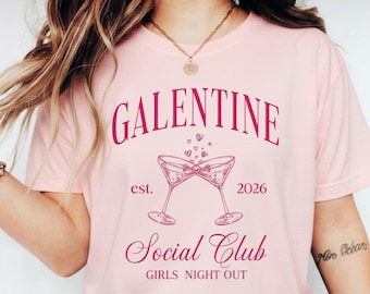 Koszulka Galentine Social Club dla kobiet, prezent na dzień Galentynek dla najlepszych przyjaciółek, koszulka na imprezę dla dziewczyn, koszulka dla przyjaciółki walentynkowej