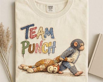 Team Punch Patchwork Comfort Colors Shirt, Funny Baby Monkey T-Shirt, Animal Lover Gift