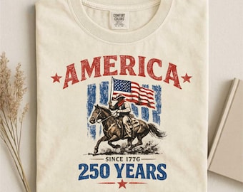 America 250th Anniversary Comfort Colors Shirt, Patriotic Cowboy Graphic Tee, Since 1776 Unisex Top, Fourth Of July Garment Dyed T Shirt