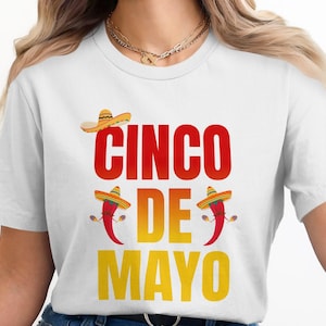 Cinco de Mayo Shirt, Fiesta Shirt for Women, Mexican Party Tee, Chili Pepper T-Shirt, Sombrero Graphic Tee, Funny Cinco de Mayo Outfit