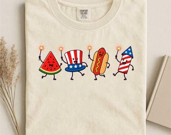 Funny Fourth Of July Comfort Colors Tee, Cute Patriotic Watermelon Hot Dog Firework T Shirt, Independence Day Graphic Tshirt, America Top