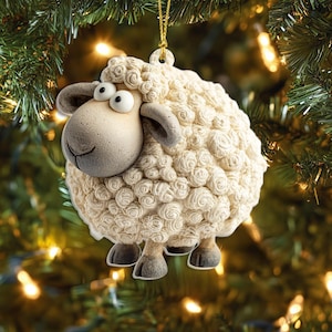 2D Flat Silly Sheep Acrylic Ornament, Funny Farm Animal Christmas Tree Decoration, Cute Wool Sheep Ornament Gift for Kids and Family