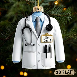 Gepersonaliseerde 2D PLATTE doktersjas acrylornament, dokter kerstornament, witte jasornament, dokterscadeau, medisch student kerstcadeau