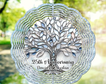 Custom 25th Wedding Anniversary Wind Spinner, 25 Silver Wedding Window Decor Gift For Parents, 25 Anniversary, Husband Gift