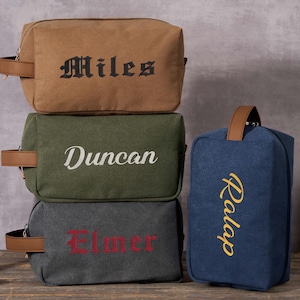Trousse de toilette en toile personnalisée, trousse de voyage pour garçon d'honneur, trousse de toilette brodée pour mariage et cadeau d'enterrement de vie de jeune fille, trousse en toile brodée pour papa