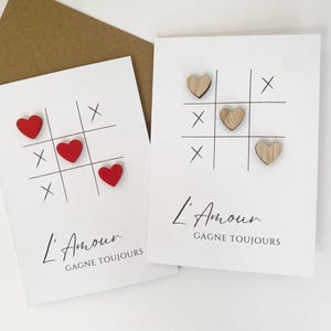 Carte amour avec cœurs bois rouge ou naturel – Carte Saint Valentin, fête des mères, anniversaire, artisanale et faite main