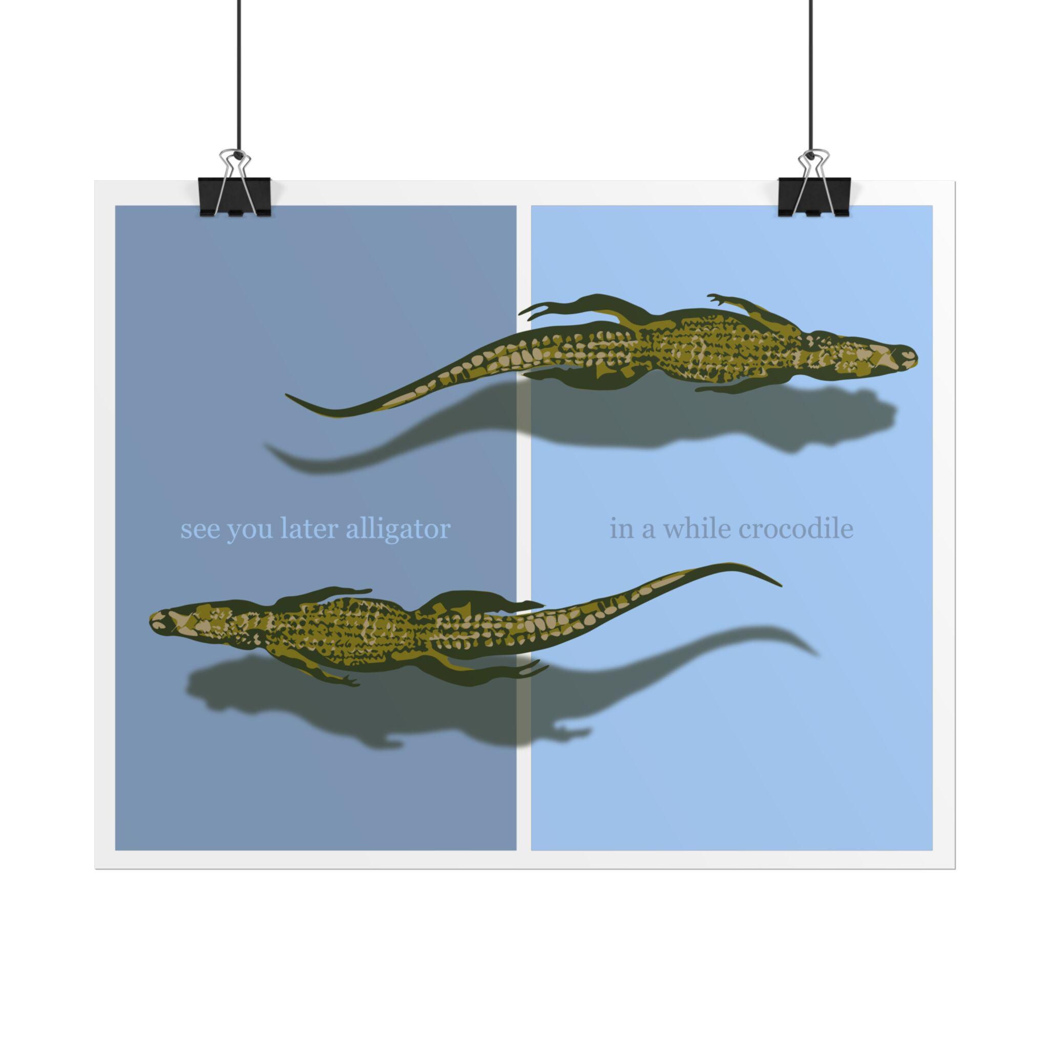 Alligator and Crocodile Art Print Bar Cart Decor Retro Kitchen