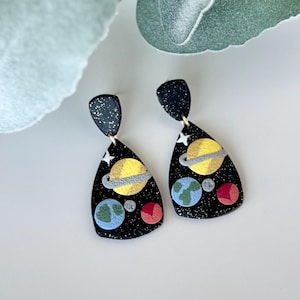 Solar System Earrings – Outer Space Polymer Clay Earrings | Teacher Earrings Science | Back-to-School Gift