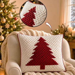 Christmas Mosaic Crochet Pattern, Pillow Cover PDF, Christmas Tree Crochet Pattern, Easy Beginner Pattern, Digital Download, Holiday Gift