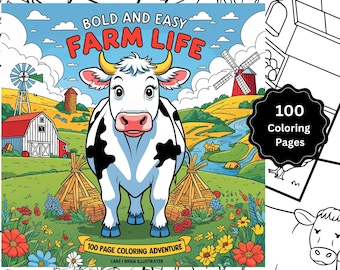Libro da colorare sulla vita in fattoria: 100 pagine in PDF stampabile, rilassanti scene rurali.
