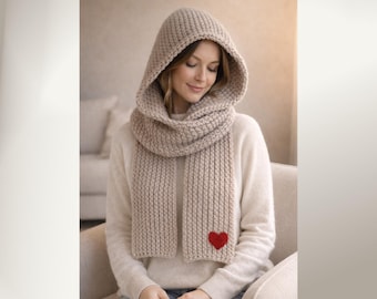 Hooded Scarf Knitting Pattern – Cozy Valentine Winter Knit