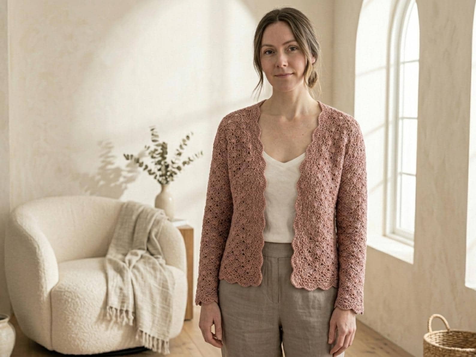 Shell Stitch Tie-Front Summer Cardigan