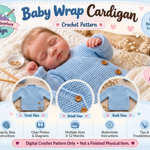 Baby Wrap Cardigan Crochet Pattern PDF, Baby Sweater, Crossover Cardigan, Beginner Baby Crochet, Newborn to 12 Months