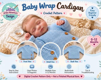 Baby Wrap Cardigan Crochet Pattern PDF, Baby Sweater, Crossover Cardigan, Beginner Baby Crochet, Newborn to 12 Months