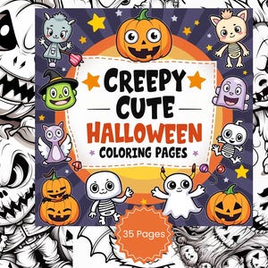 Creepy Cute Halloween Coloring Pages – 35 Spooky Kawaii Designs | Creepy Kawaii Coloring Book | Instant Digital Download PDF