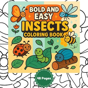 Bold Easy Insects Coloring Pages – Printable Bug Art for Kids | 48 Cute Nature & Insect Activity Sheets | Instant Digital Download PDF