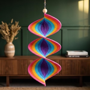 Crochet Wind Spinner Pattern, Spiral Rainbow Hanging Decor PDF, 3 Sizes, One Piece No Sewing, Stash Buster, US Terms, Digital Download