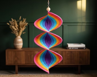 Häkelanleitung für ein Windspiel, spiralförmiger Regenbogen als Hängedekoration (PDF), 3 Größen, einteilig, kein Nähen erforderlich, ideal zur Resteverwertung, US-amerikanische Häkelbegriffe, digitaler Download