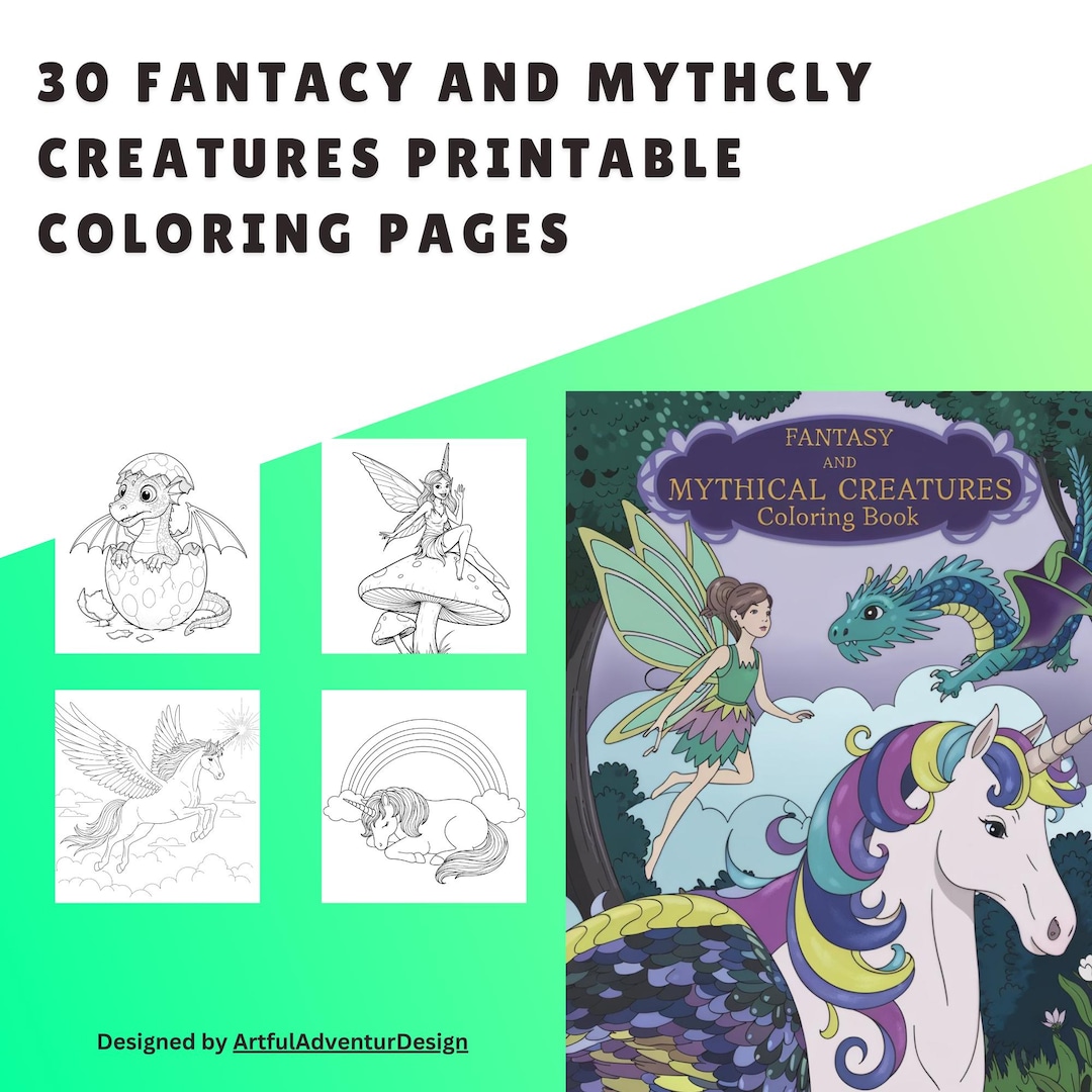 Fantasy and Mythical Creatures Coloring Book | Coloring Pages | Fairy ...