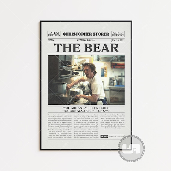 The Bear Poster, Jeremy Allen White, TV Series Poster, Retro Newspaper, Black White Wall Art, Vintage Retro Art, Custom Tv Show Poster