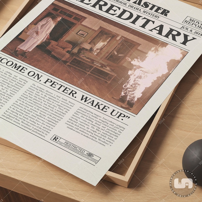 Hereditary, Ari Aster, Retro Newspaper Movie Poster, Black White Wall Art, Vintage Retro Art Print image 5