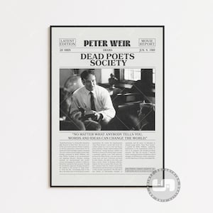 L'attimo fuggente, Peter Weir, poster retrò del film di giornale, arte murale in bianco e nero, stampa artistica retrò vintage
