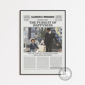 Poster de La ricerca della felicità, Gabriele Muccino, locandina del film, giornale retrò, stampa artistica da parete in bianco e nero, stampa d'arte retrò vintage
